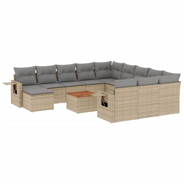 vidaXL 13-delige Loungeset met kussens poly rattan beige