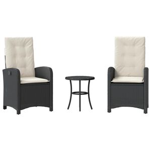 vidaXL 3-delige Bistroset met kussens poly rattan zwart