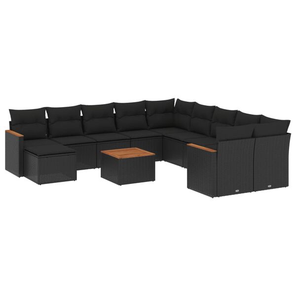 vidaXL 12-delige Loungeset met kussens poly rattan zwart