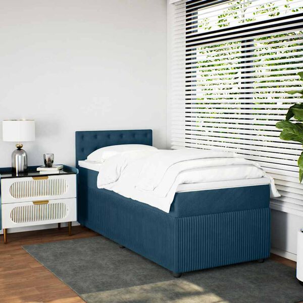 vidaXL Boxspring met matras fluweel blauw 90x200 cm