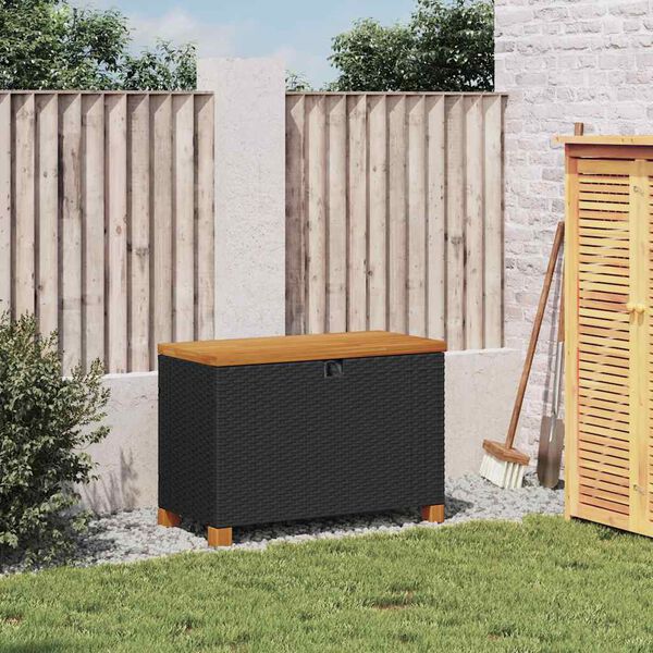 vidaXL Tuinbox 80x40x48 cm poly rattan en acaciahout zwart
