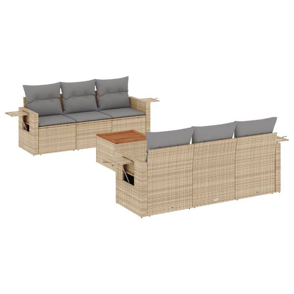 vidaXL 7-delige Loungeset met kussens poly rattan gemengd beige