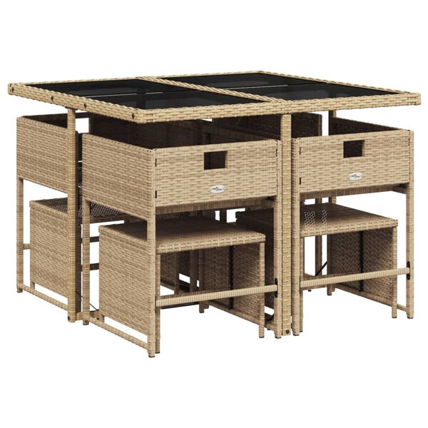 vidaXL 9-delige Tuinset met kussens poly rattan gemengd beige