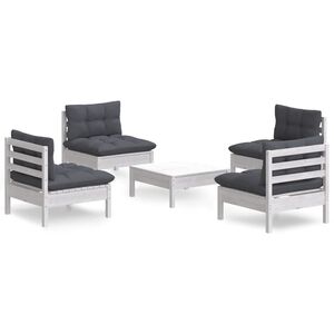 vidaXL 5-delige Loungeset met antracietkleurige kussens grenenhout