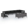 vidaXL 9-delige Loungeset met kussens poly rattan donkergrijs