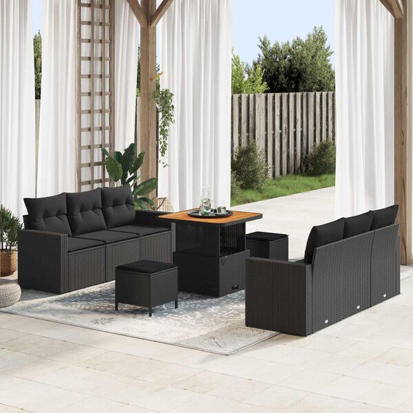 vidaXL Tuin Sofa Set 9 pcs Zwart poly rattan