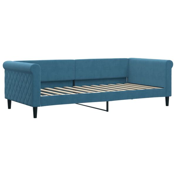 vidaXL Slaapbank onderschuifbed en matrassen 90x200 cm fluweel blauw