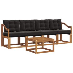 vidaXL Buiten bankenset met kussen 5 pcs Natuurlijk en Zwart