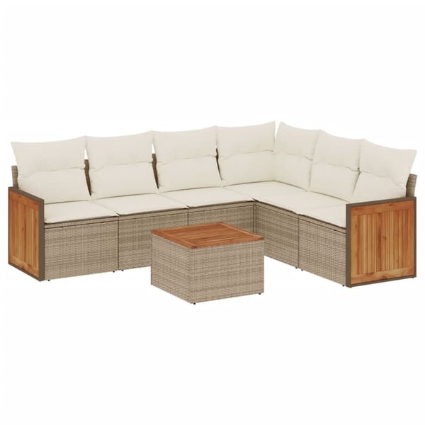 vidaXL 7-delige Loungeset met kussens poly rattan beige