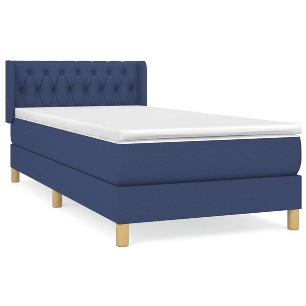 vidaXL Boxspring met matras stof blauw 90x190 cm