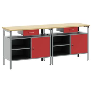 vidaXL Werkbankset met lade 2 pcs Rood en Grijs 200 x 55 x 85 cm