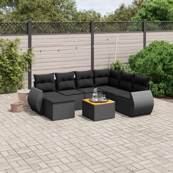 vidaXL 8-delige Loungeset met kussens poly rattan zwart