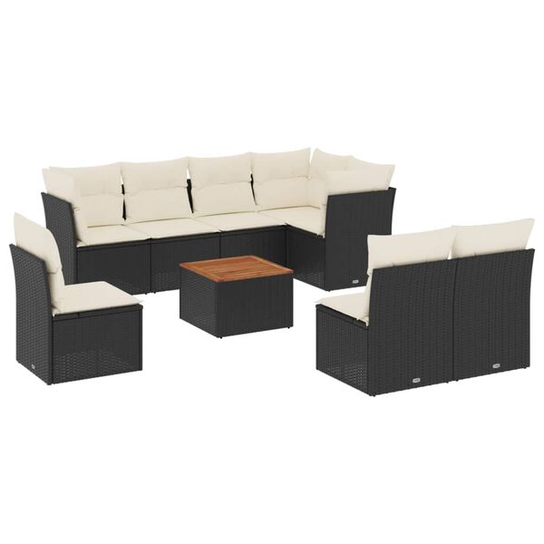 vidaXL 9-delige Loungeset met kussens poly rattan zwart