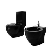 vidaXL Toilet- en bidetset staand keramiek zwart