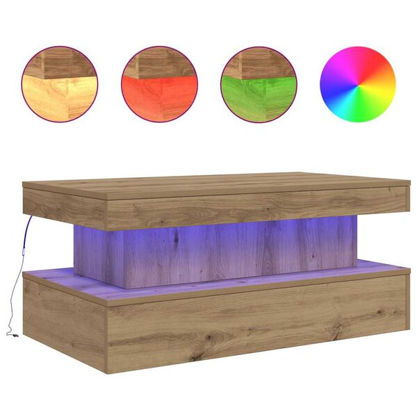 vidaXL Salontafel met LED-verlichting 90x50x40cm artisanaal eikenkleur