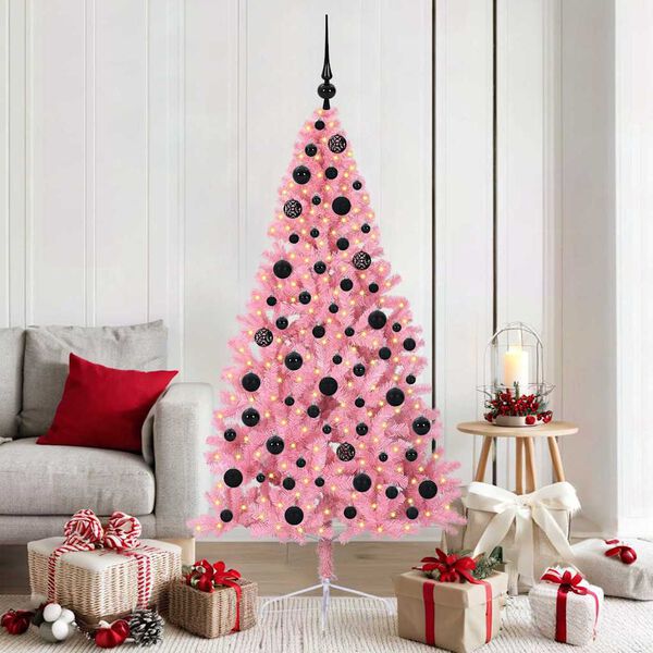 vidaXL Kunstmatig Voorverlicht Kerstboom met 300 LED Roze 180 cm PVC