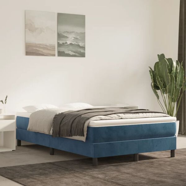 vidaXL Boxspring met matras fluweel donkerblauw 120x190 cm