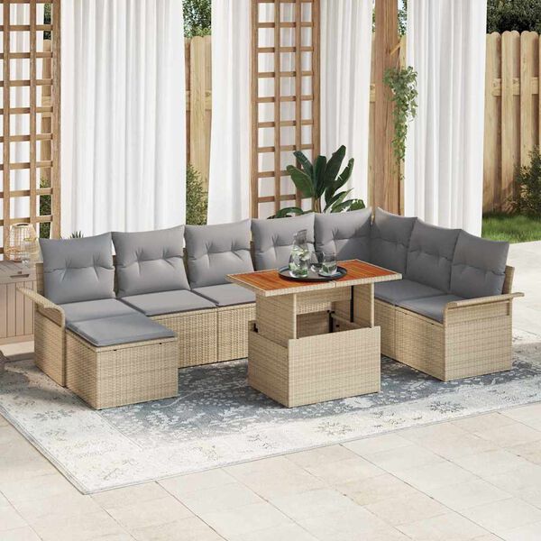 vidaXL Tuin Sofa Set met opslag 9 pcs Beige Poly riet