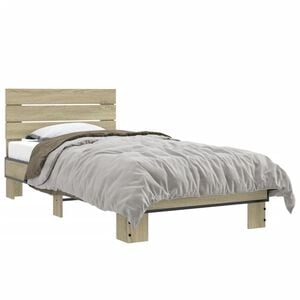 vidaXL Bedframe bewerkt hout en metaal sonoma eikenkleurig 75x190 cm