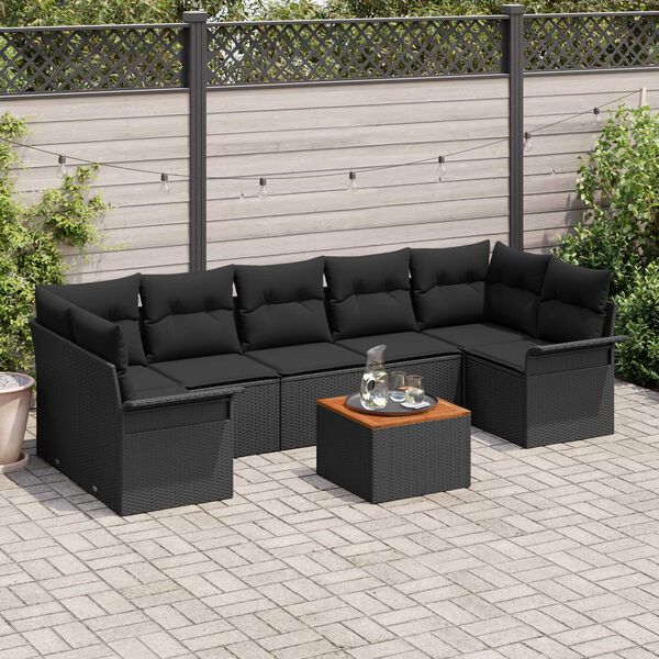 vidaXL Tuin Sofa Set met kussen met opslag met kussen 8 pcs Zwart