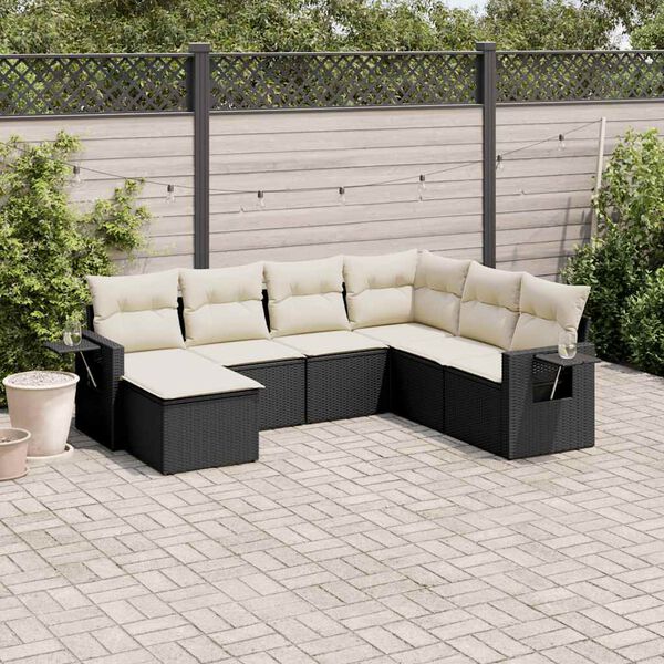 vidaXL 7-delige Loungeset met kussens poly rattan zwart