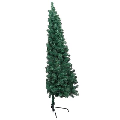 vidaXL Kunstkerstboom met verlichting half standaard 210 cm PVC groen