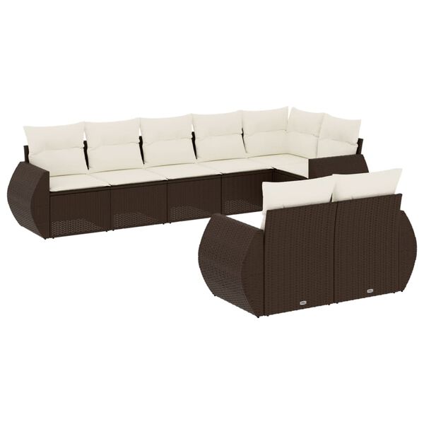 vidaXL 8-delige Loungeset met kussens poly rattan bruin