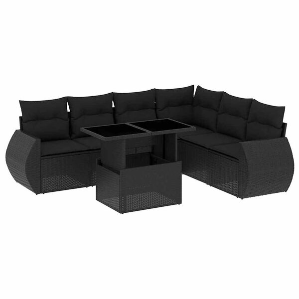 vidaXL 7-delige Loungeset met kussens poly rattan zwart