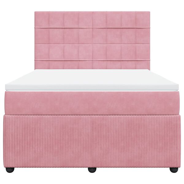 vidaXL Boxspring met matras fluweel roze 140x200 cm