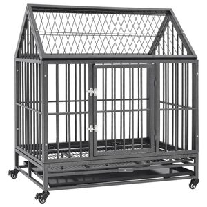 vidaXL Hondenbench met wielen en dak 92x62x106 cm staal