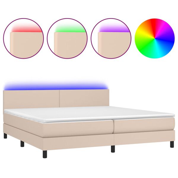 vidaXL Boxspring met matras en LED kunstleer cappuccinokleur 200x200cm