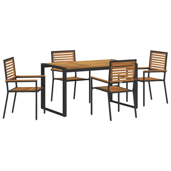 vidaXL Tuin eettafelset 5 pcs Zwart en Bruin poly rattan