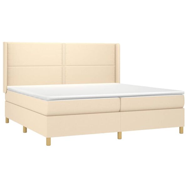 vidaXL Boxspring met matras en LED stof cr&egrave;mekleurig 200x200 cm