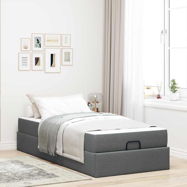 vidaXL Bedframe met matras met matras 2 pcs Dim Grijs Stof