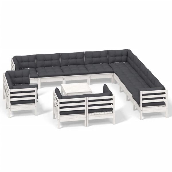 vidaXL 14-delige Loungeset met kussens massief grenenhout wit