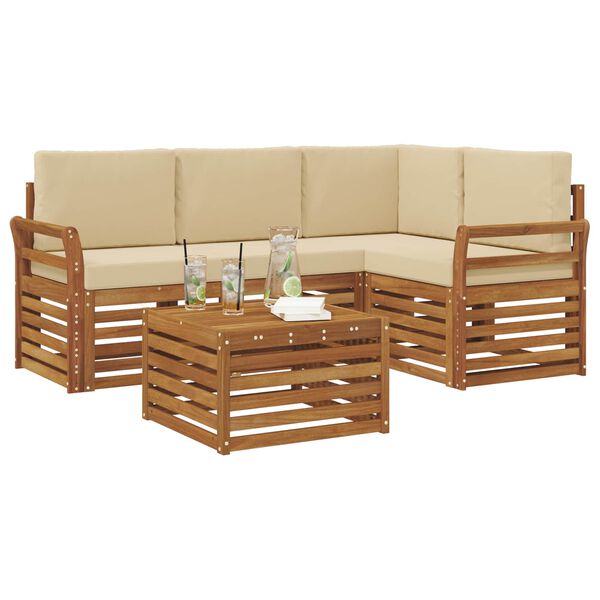 vidaXL Meubelsets met kussen 5 pcs Natuurlijk en Beige Bewerkt hout