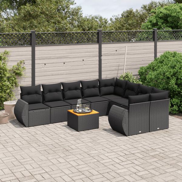 vidaXL 10-delige Loungeset met kussens poly rattan zwart