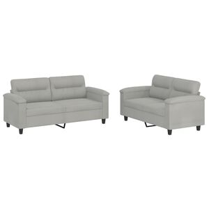 vidaXL 2-delige Loungeset met kussens microvezelstof lichtgrijs