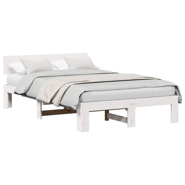 vidaXL Bedframe met hoofdeinde Wit 135 x 190 cm Massief grenenhout