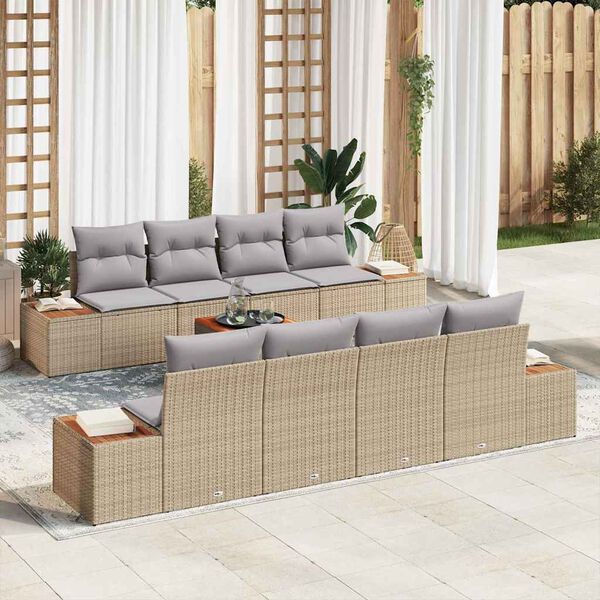vidaXL Tuin Sofa Set met kussen 9 pcs Beige Poly riet