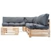 vidaXL 4-delige Loungeset pallet met grijze kussens hout