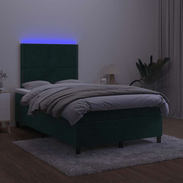 vidaXL Boxspring met matras en LED fluweel donkergroen 120x200 cm