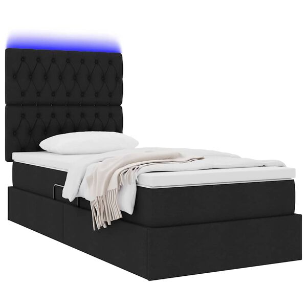 vidaXL Opbergbed met LED met matras Zwart 100 x 200 cm Polyester