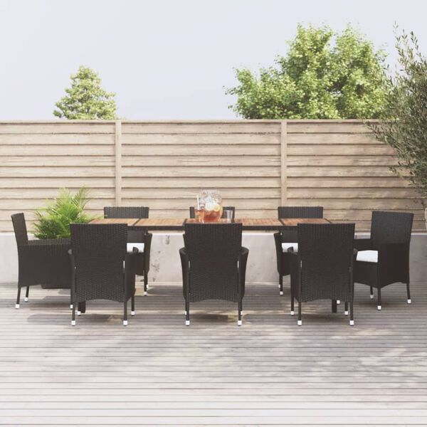 vidaXL 9-delige Tuinset poly rattan zwart