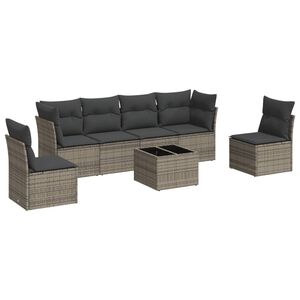 vidaXL 7-delige Loungeset met kussens poly rattan grijs