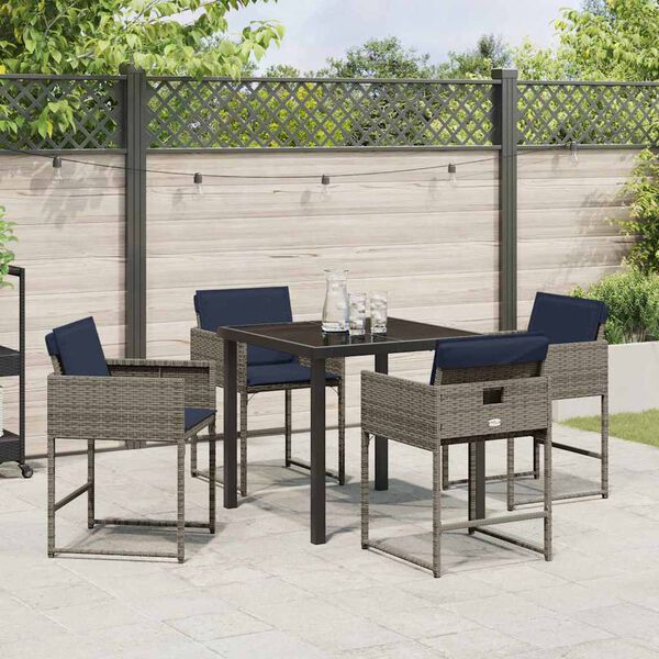 vidaXL Tuin eettafelset met kussen 5 pcs Grijs poly rattan