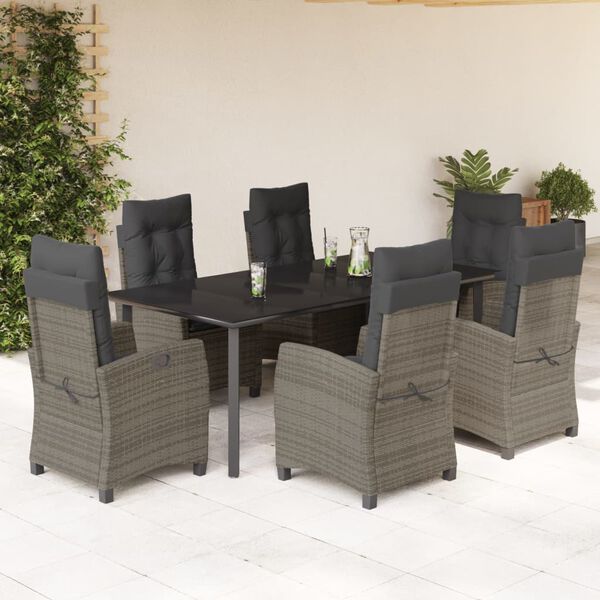 vidaXL 7-delige Tuinset met kussens poly rattan grijs
