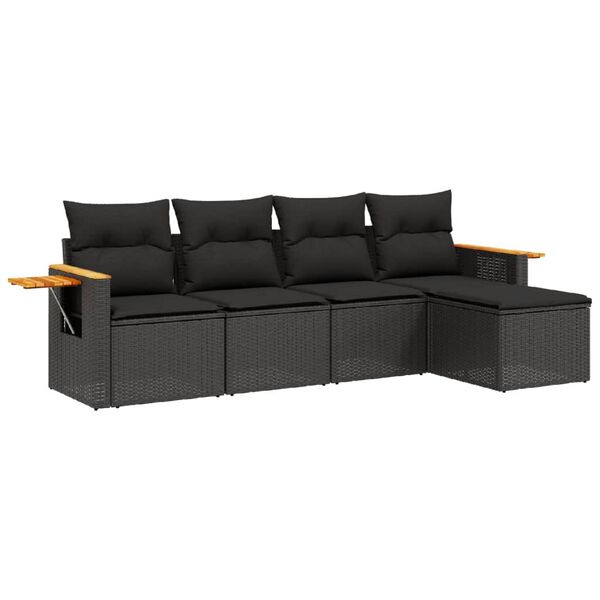 vidaXL 5-delige Loungeset met kussens poly rattan zwart