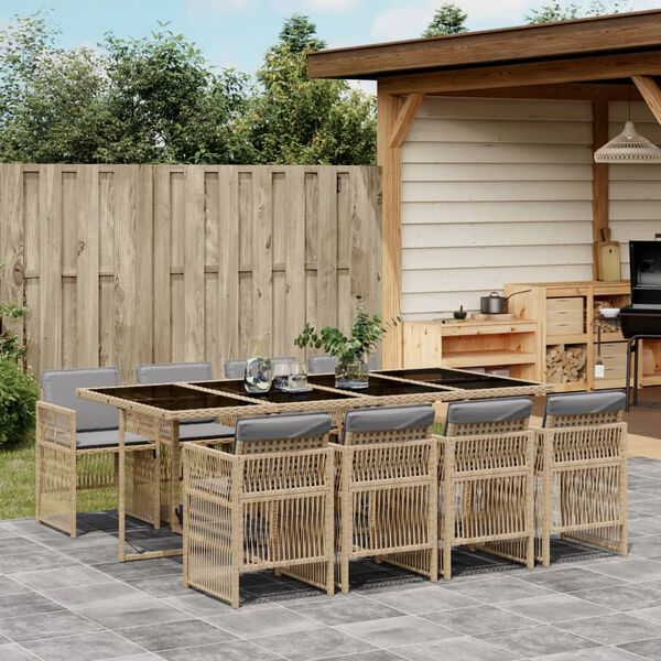 vidaXL 9-delige Tuinset met kussens poly rattan gemengd beige