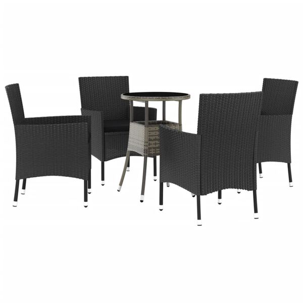 vidaXL 5-delige Bistroset met kussens poly rattan zwart